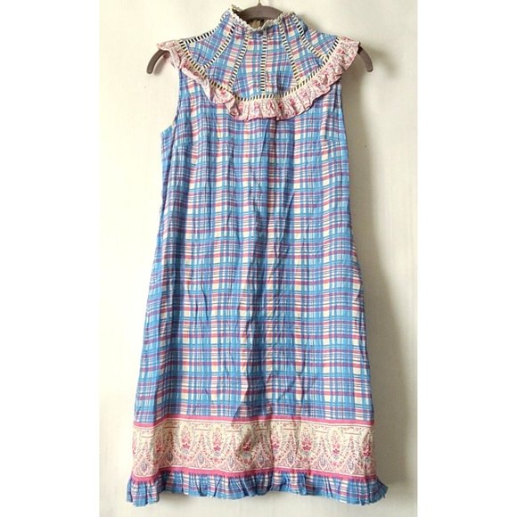 Anthropologie Plenty by Tracy Reese Plaid Mini Dress XSP Sleeveless Blue NWOT - Picture 3 of 11